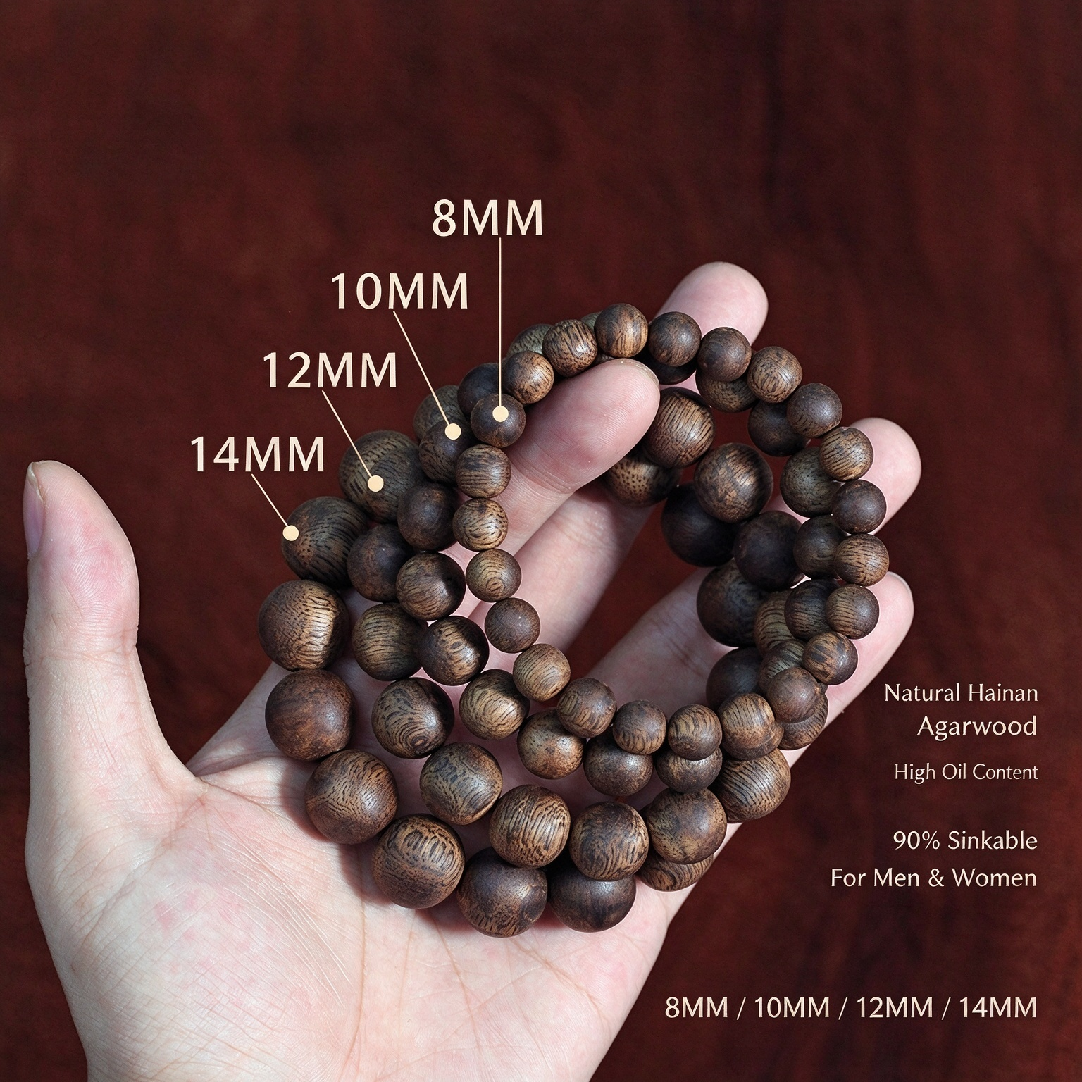 Hainan Yingge Green Qi Nan Agarwood Bracelet 10–16mm, High Oil 90% Sinkable, Natural Old Wood