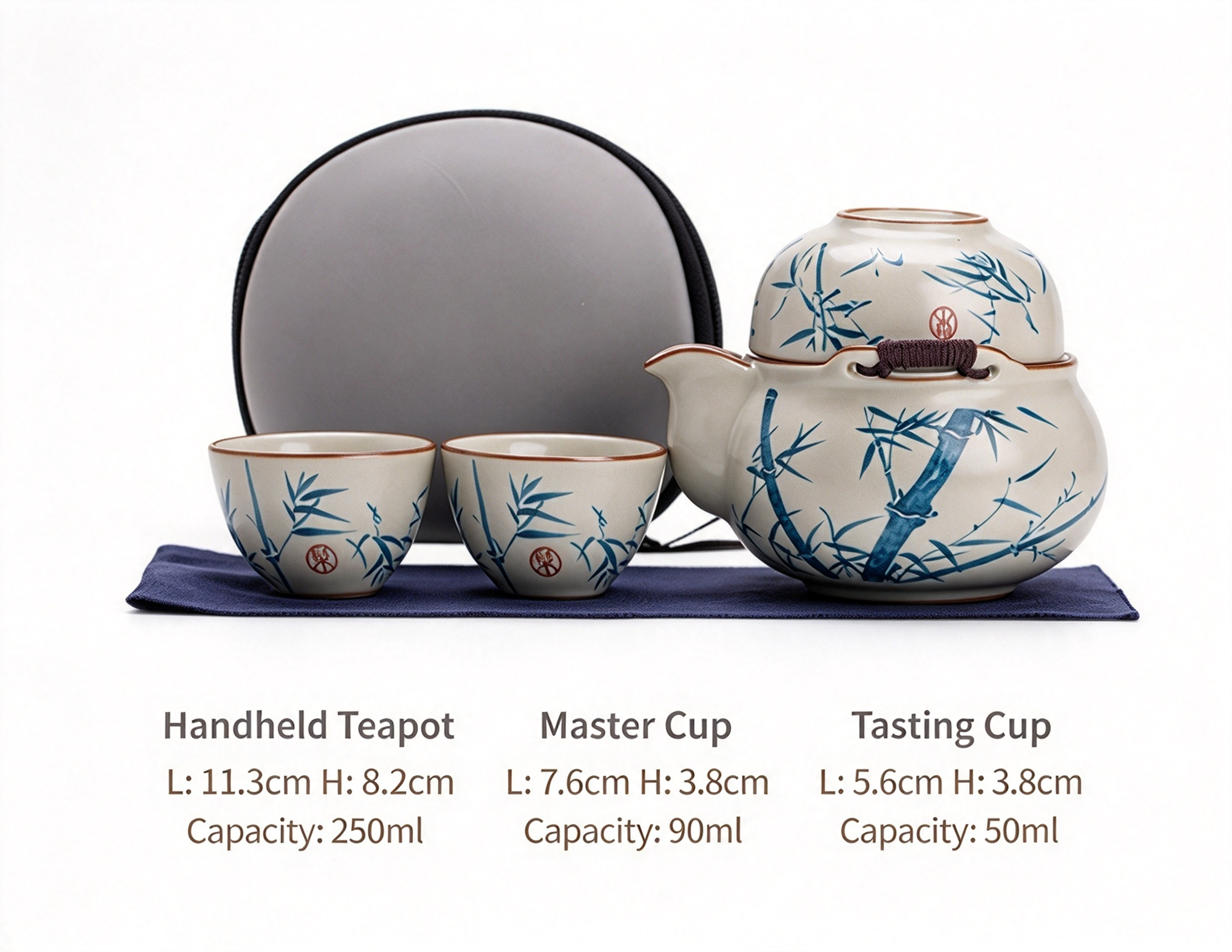 Celadon Travel Tea Set, 1 Pot 3 Cups with Portable Case