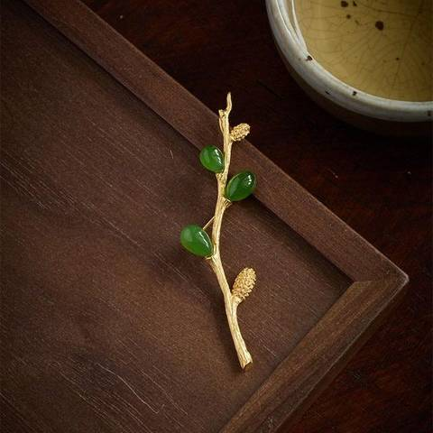 Nephrite Jade Spring Motif Brooch
