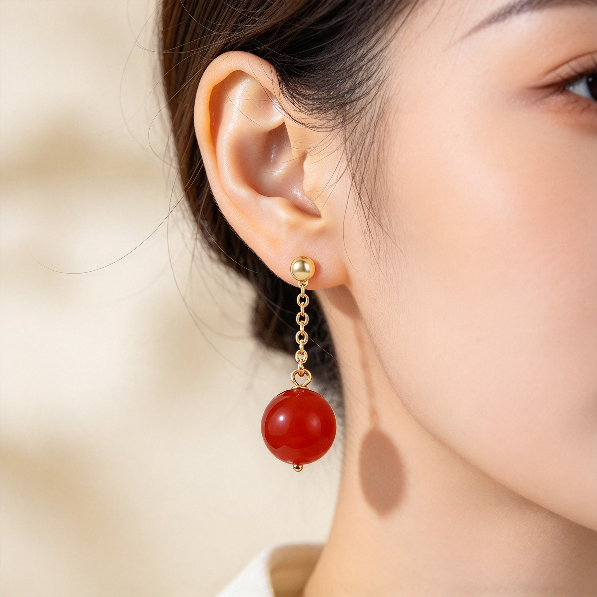 Natural Full Cherry Red South Red Agate Earrings, Vintage Light Luxury Red Earrings, Trendy Women Gemstone Jewelry, Ideal Gift