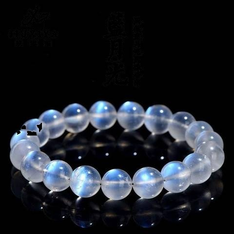 Blue Flash Cream Moonstone Bead Bracelet