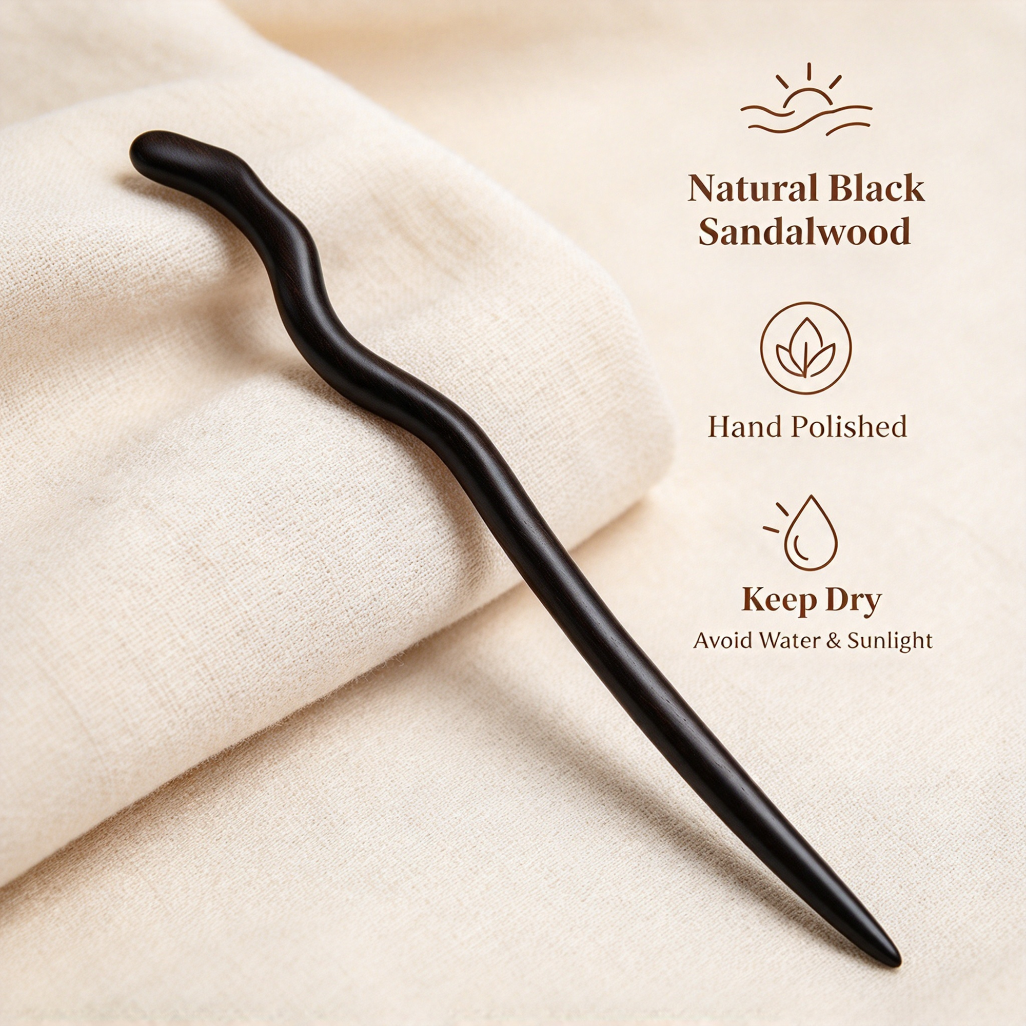 Premium Natural Black Sandalwood Long Hair Stick, Minimalist Plain Vintage Chinese Hairpin for Updo