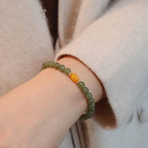 Hetian-Style Jade and Red Agate Bead Bracelet