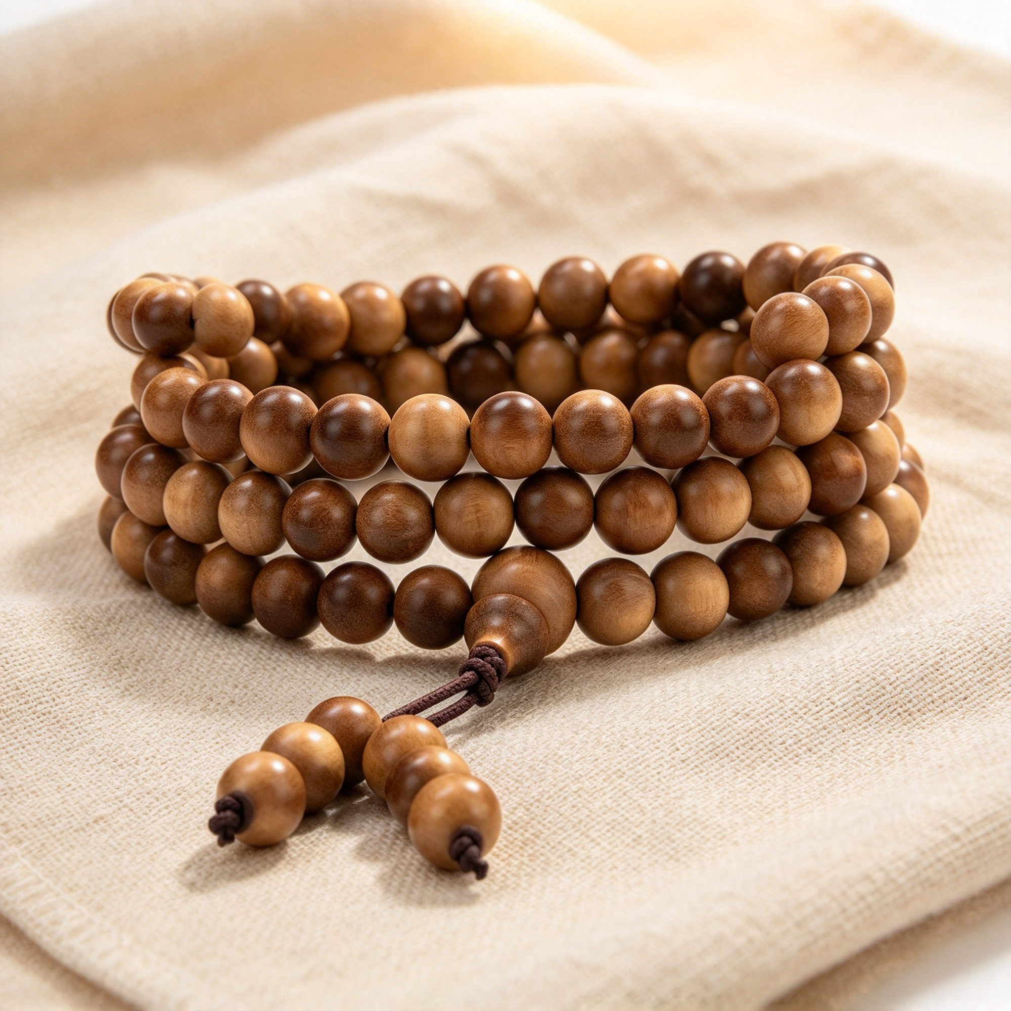 Authentic Mysore Indian Sandalwood Mala 108 Beads, Black Meat Heartwood Cross Grain Aged Old Wood, Unisex Prayer Beads Bracelet Necklace