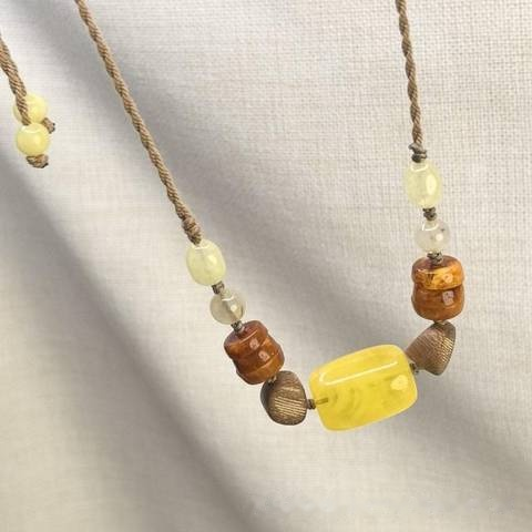 Long Amber-Tone and Agate Station Necklace